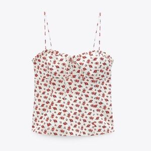 Zara Tank Tie Strap Linen Floral Babydoll Blouse Size Medium